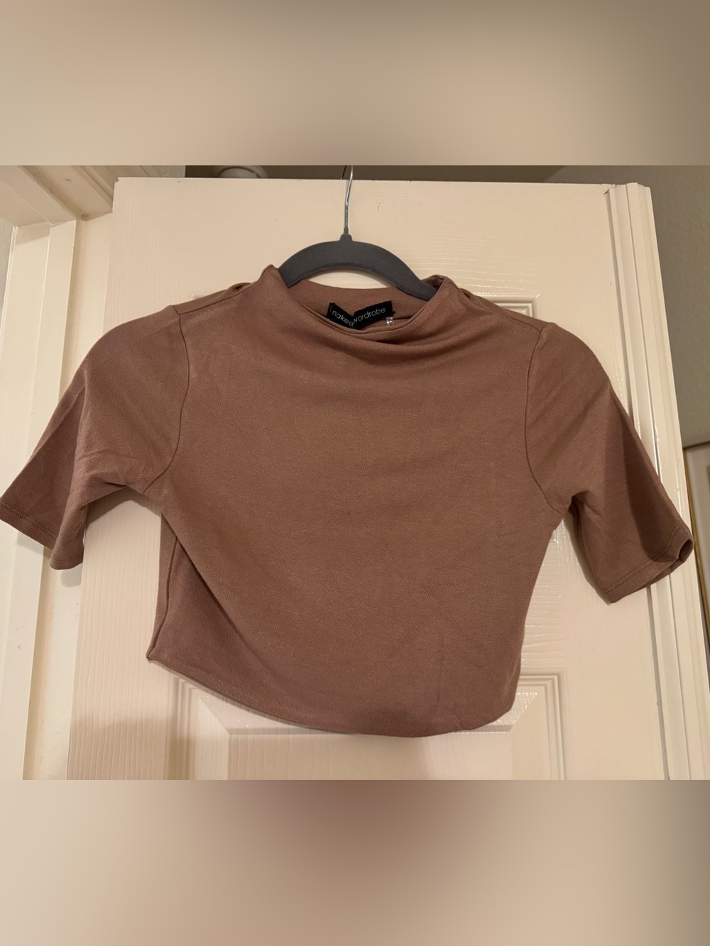 naked wardrobe Brown Mock Neck Crop Top